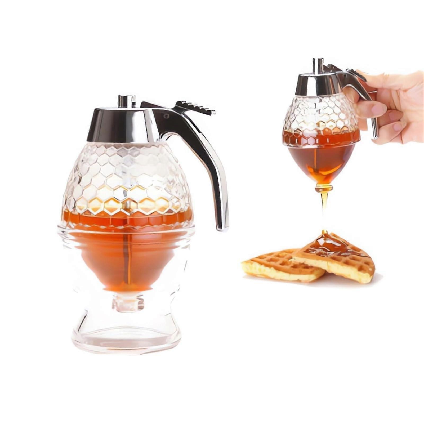 Honey Dispenser with Stand, NonGlass Syrup Server, Honeycomb Jar for Mess Adjustable Flow