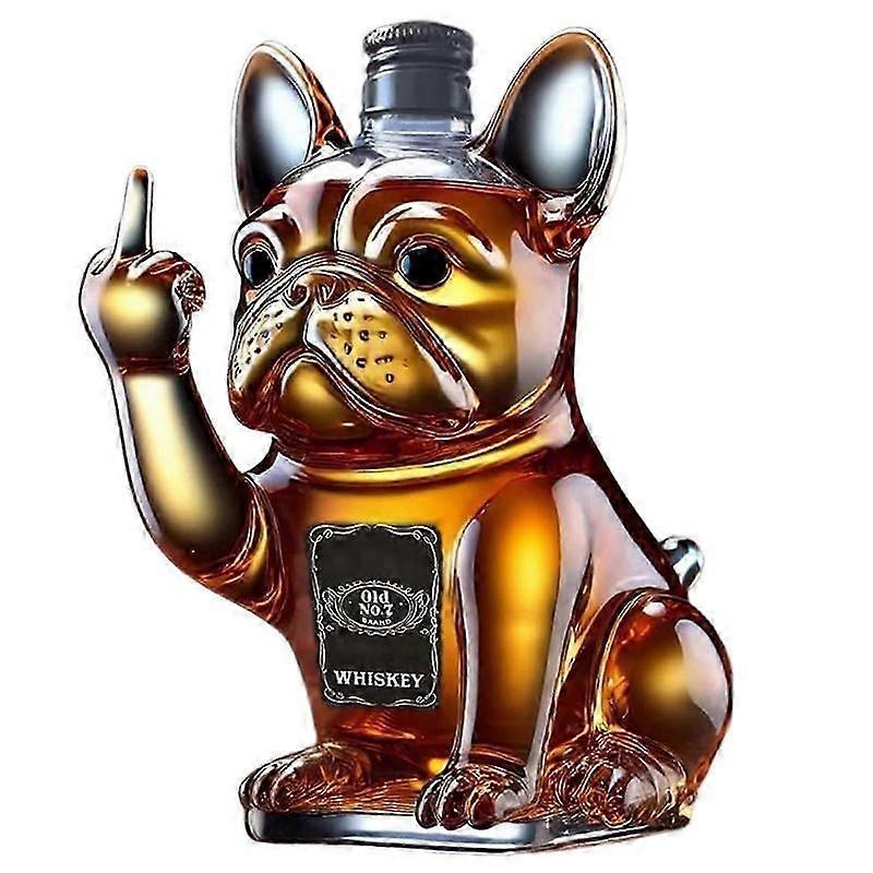 Conjunto de presente com garrafa de uísque e bulldog francês