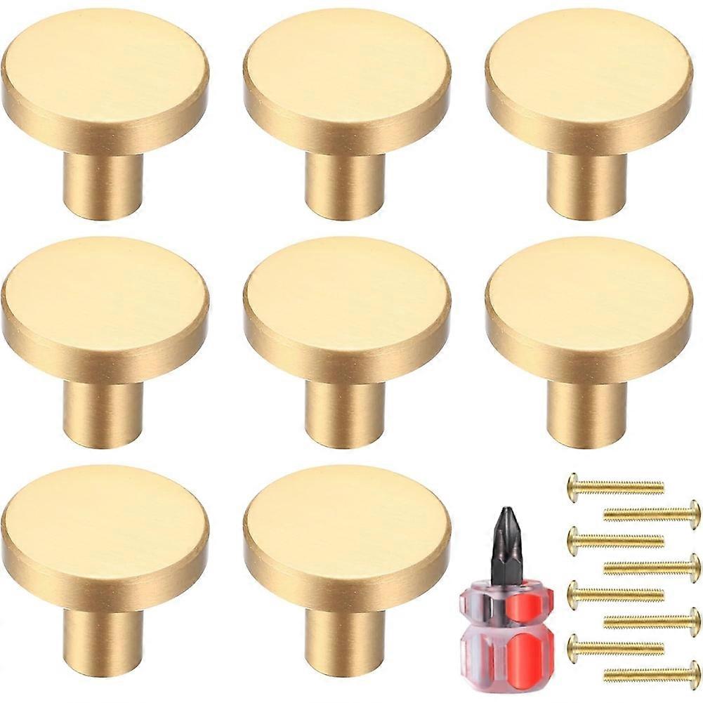 8Pcs 20x25mm Gold Cabinet Solid Knobs, Brushed Brass Round Kitchen Cabinet Hardware Pulls for Dresser Drawer Cupboard