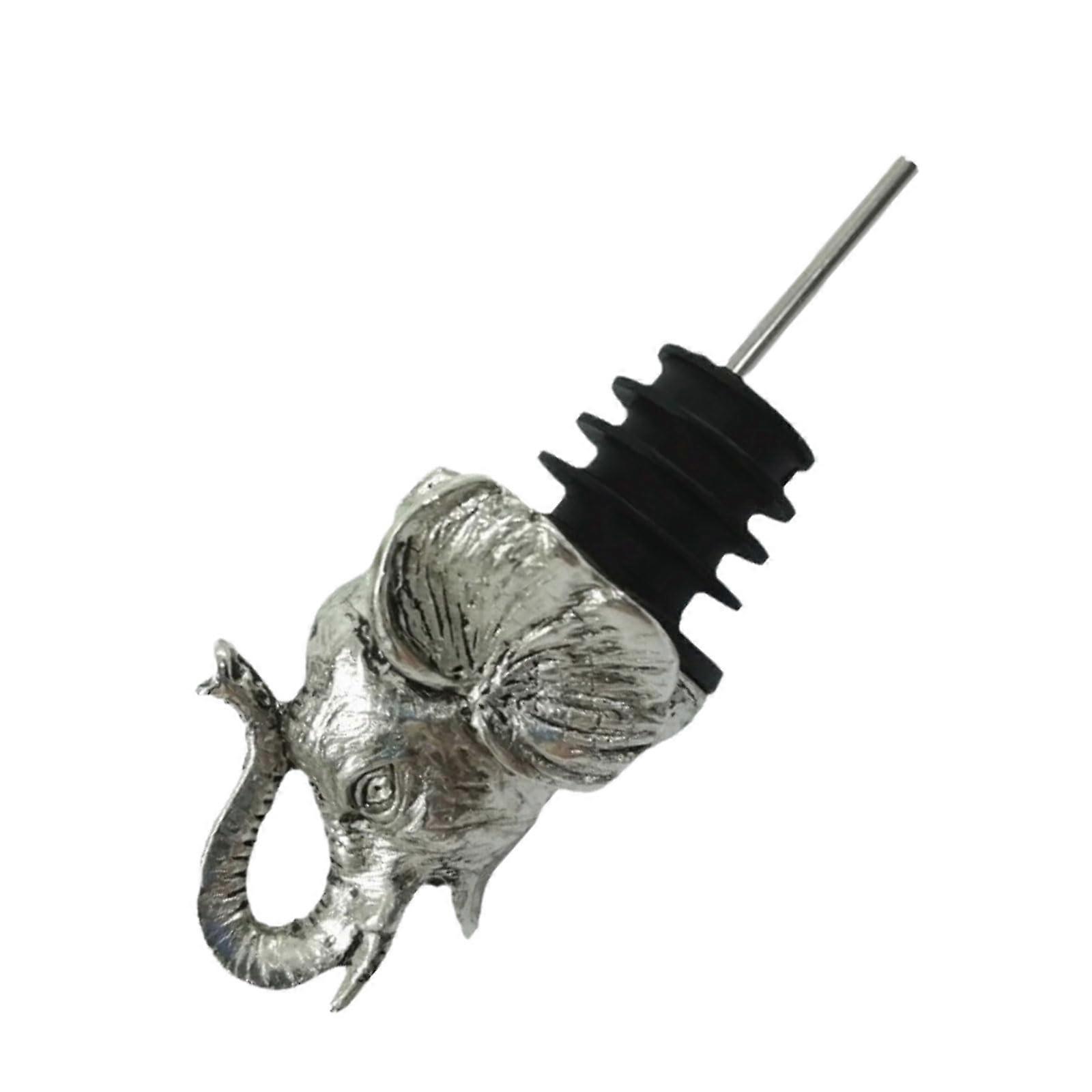 Wine Pourer and Bottle Stopper with Elegant Elephant Head, Dual Function, Silver 10cm