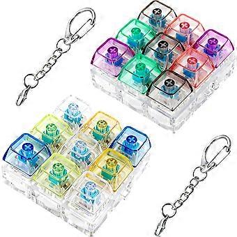 2 Pack 9 in 1 Keyboard Fidget Toy Keychain with Stress Relief Click Buttons, Transparent Finish