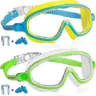 Kids Swim Goggles 2 Pack Anti-Fog UV Protection Wide View Swimming Goggles compatible with Ages 3-14