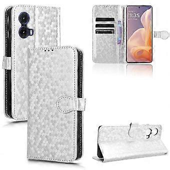 Étui portefeuille en cuir PU pour Motorola MOTO G85 5G, motif géométrique, 3 emplacements pour cartes, support intégré, fermeture magnétique, dragonne et protection antichoc.