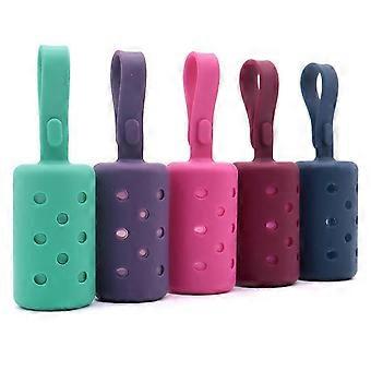 Dog Poop Bag Dispenser with Silicone Leash Strap, Large Opening and Secure Screw-On Lid