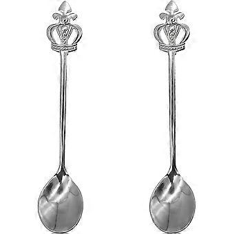 2Pcs Mini Crown Spoon 18/10(304) Stainless Steel Teaspoon 4.92inch Suger Stirring Spoon