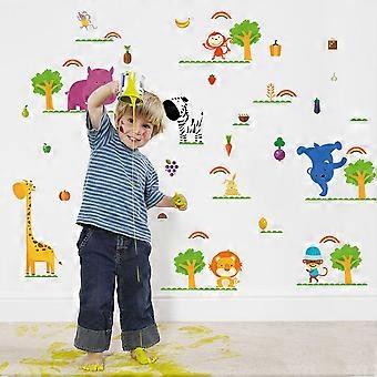 Heytea Légumes Fruits Animaux mignons Lion Singe Girafe Ours Autocollant mural amovible Décalcomanie, Enfants Enfants Bébé Maison Chambre Chambre Bricolage Adhérences Décoratives