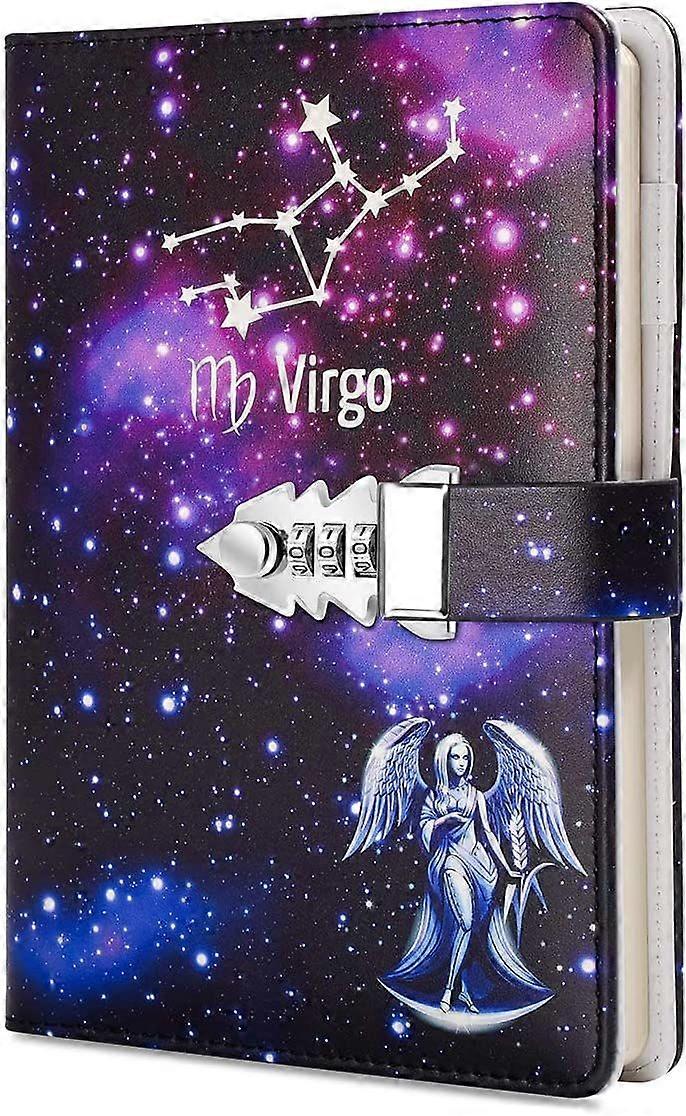 A5 Creative Password Lock Journal PU Leather Combination Lock Diary Locking Diary Notepad (Virgo)