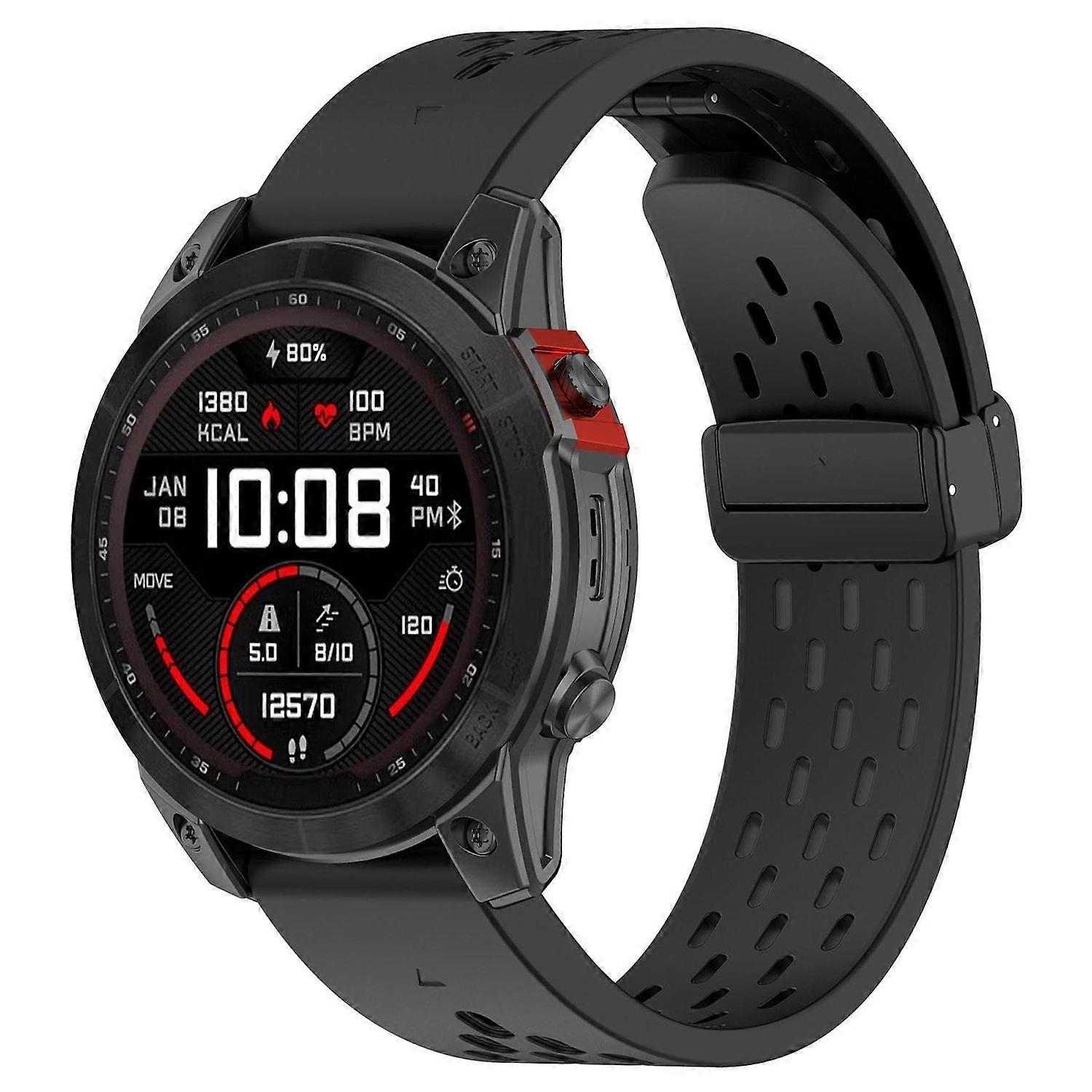 For Garmin QuickFit 22mm Design Magnetic Clasp Silicone Replacement Band Black