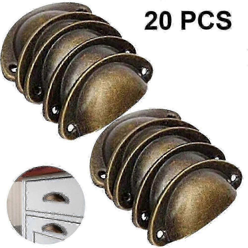 20 Pack 65mm Hole Spacing Vintage Style Pulls Cup Pull Handles Knobs Shell Ear-like Handle Knobs For Cabinet Dresser Drawer Bin