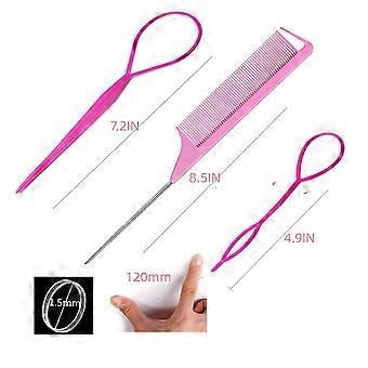 1000 Clear Elastic Hair Rubber Bands, Pink Topsy Tail Hair Tools, Rat Tail Comb for Hair Styling