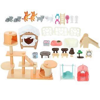 Pretend Play Toy Set Cat Figures Playset for Toddlers 1Set
