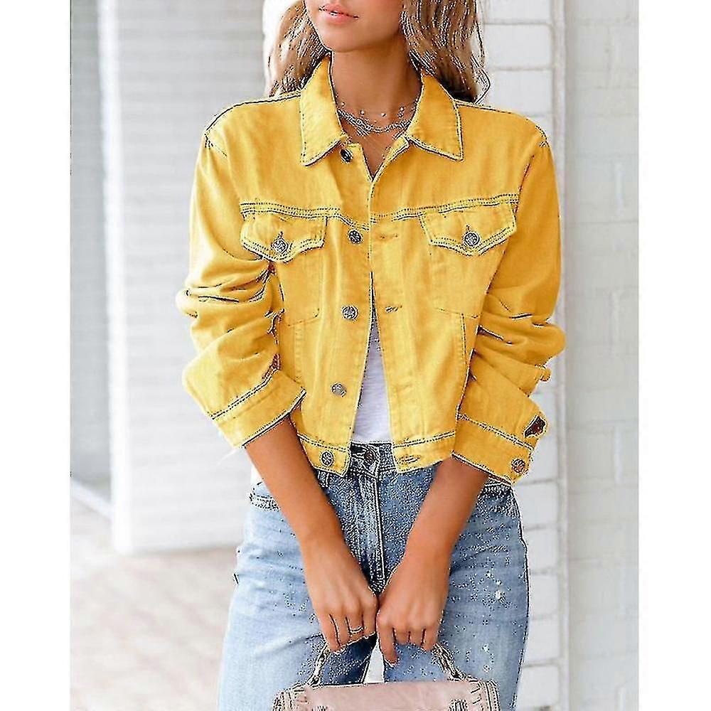 Women's Basic Button Down Stretch Fitted Long Sleeves Denim Jean Jacket