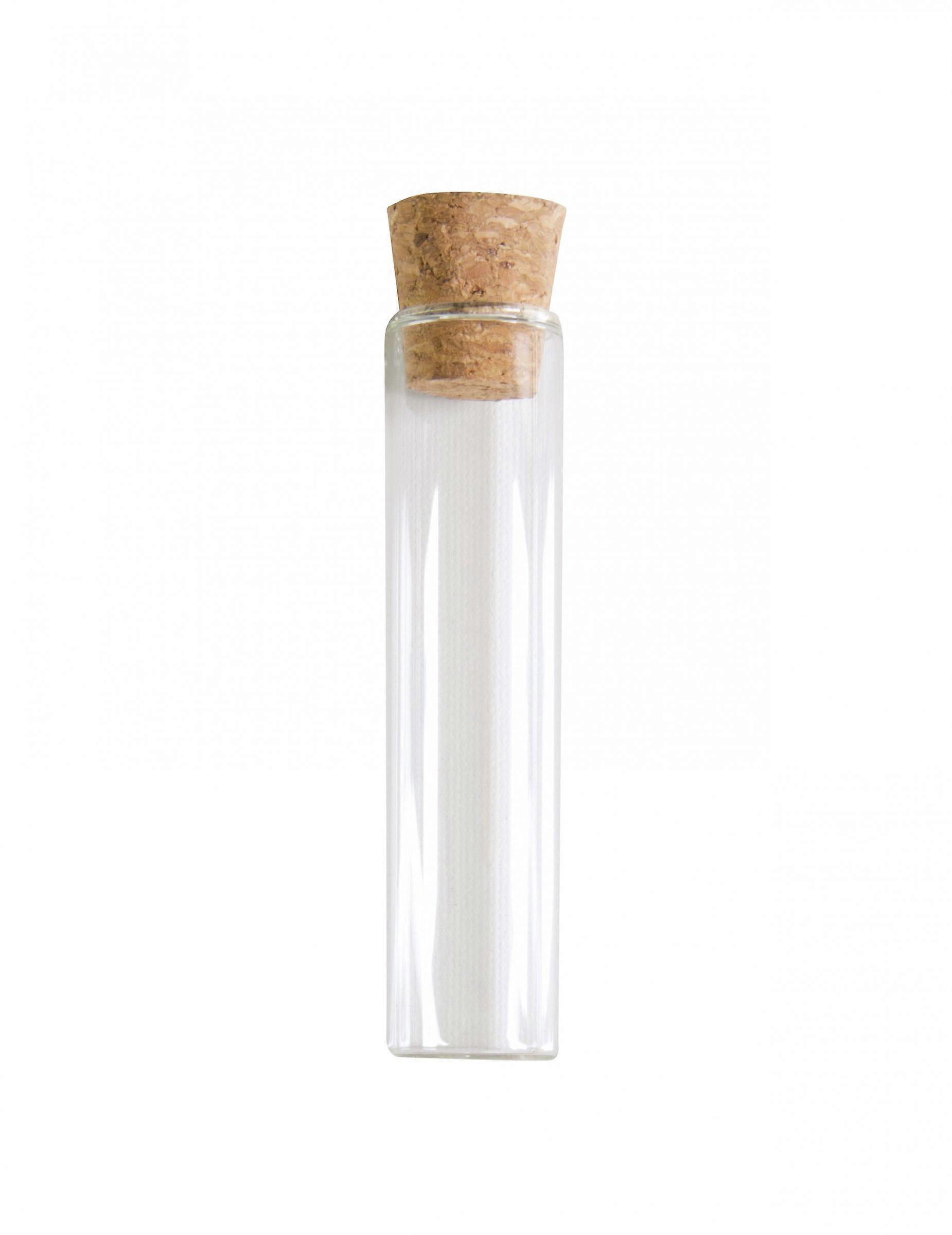 Glasrør, 10 cm langt, med korkprop.