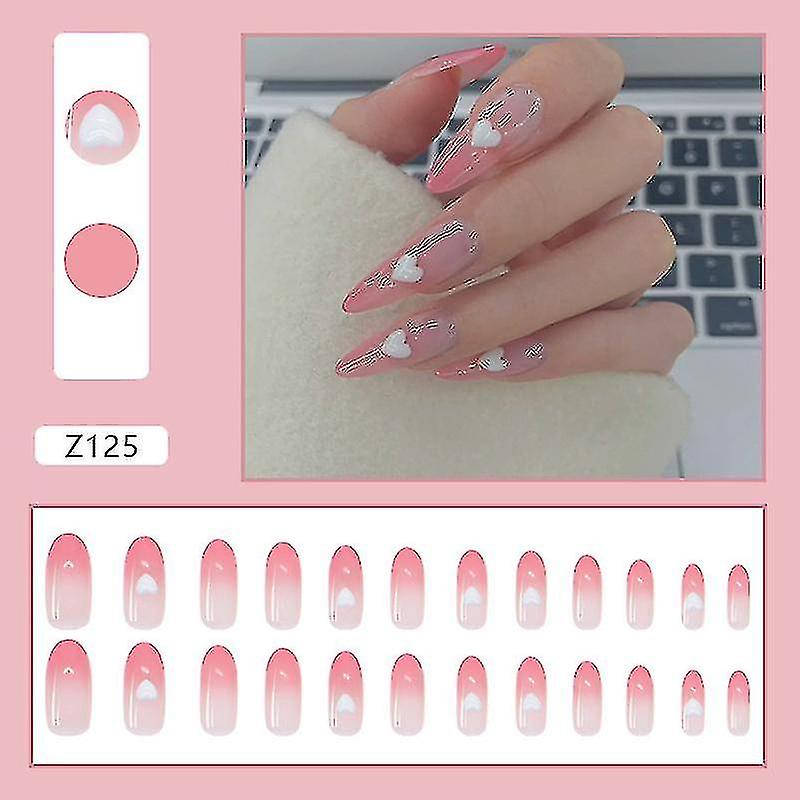 Fake Nail Patch Long Pointed Head Nails Gradient Pink Nail Art Finished Nail
