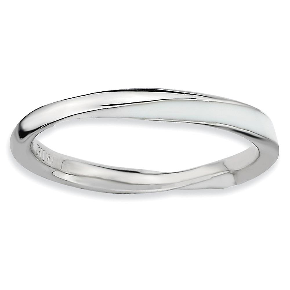925 Sterling Silver Polished Twisted White Enameled 2.5 x 2.25mm Stackable Ring-Stackable-Ring for Women - Ring Size: 5