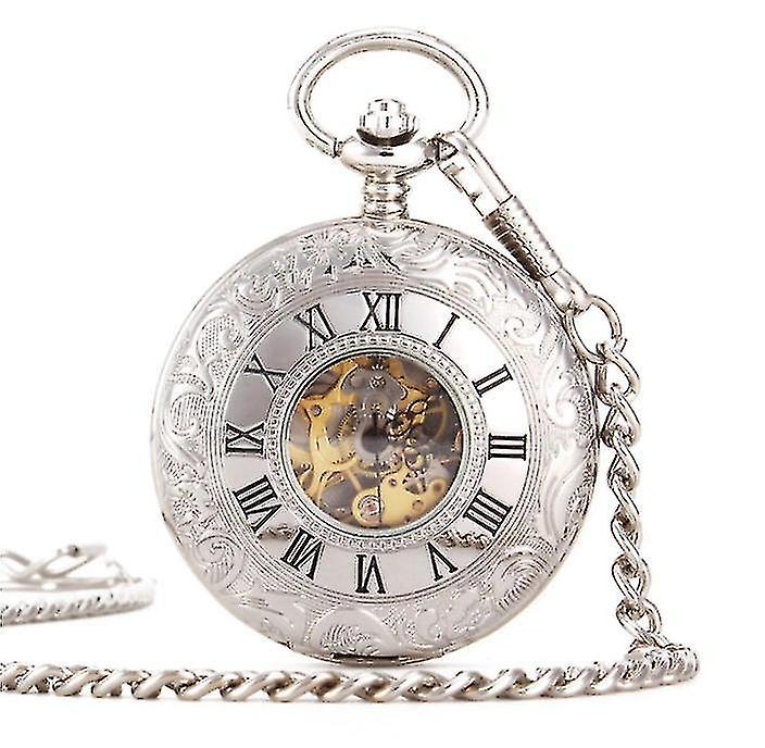 Classic Retro Pocket Watch Roman Numerals Men's Manual Winding Mechanical Chain