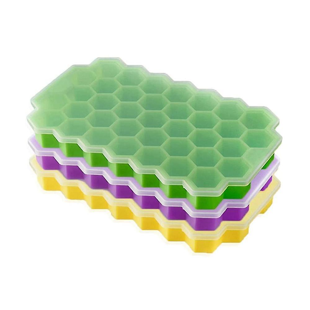 Silicone Ice Square Tray 3 Packs With Removable Lid, Easy Release Hexagonal Ice Square Mold, Stacka