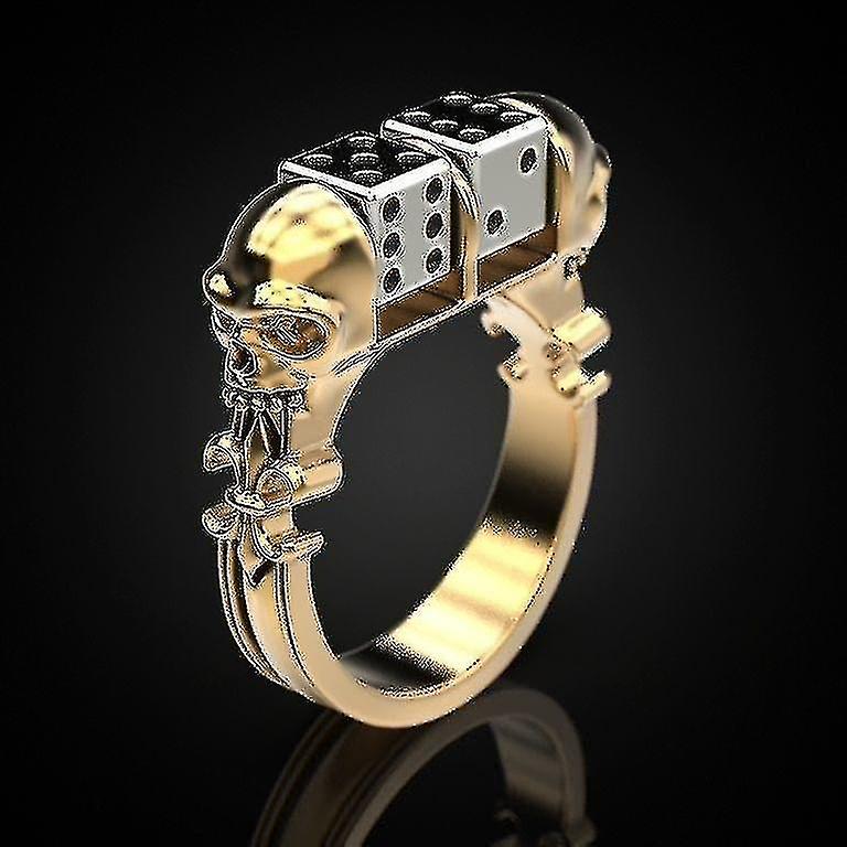 Gold Plated Skull Dice Ring - Creative Golden Skull Dice Ring