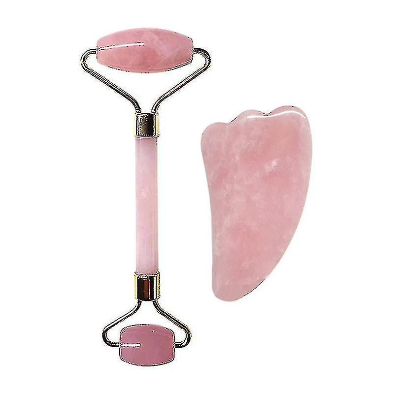 Face Massager Gouache Scraper For Face Roller Gua Sha Natural Jade Pink Quartz Roller Cellulite Massager Stone Gua Sha Set Board