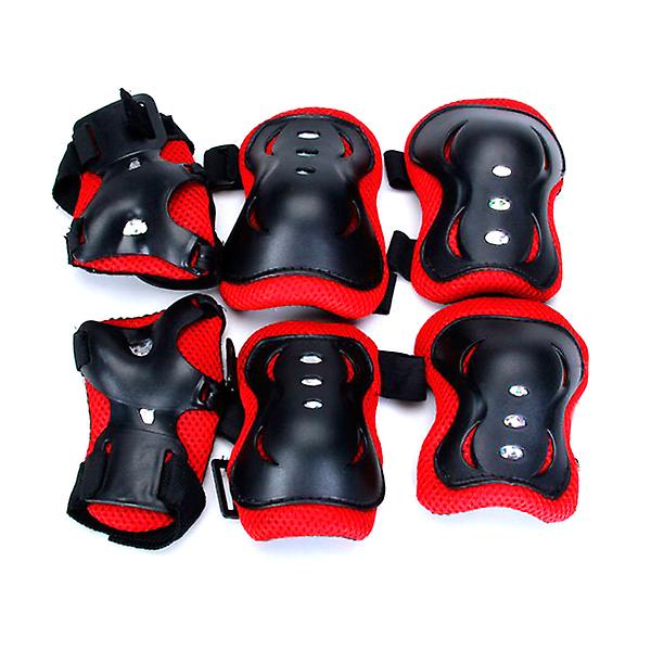 Durable Kid Cycling Roller Skating Knee Pads Elbow Pads Wrist Protective Pads Set (Black+Red)