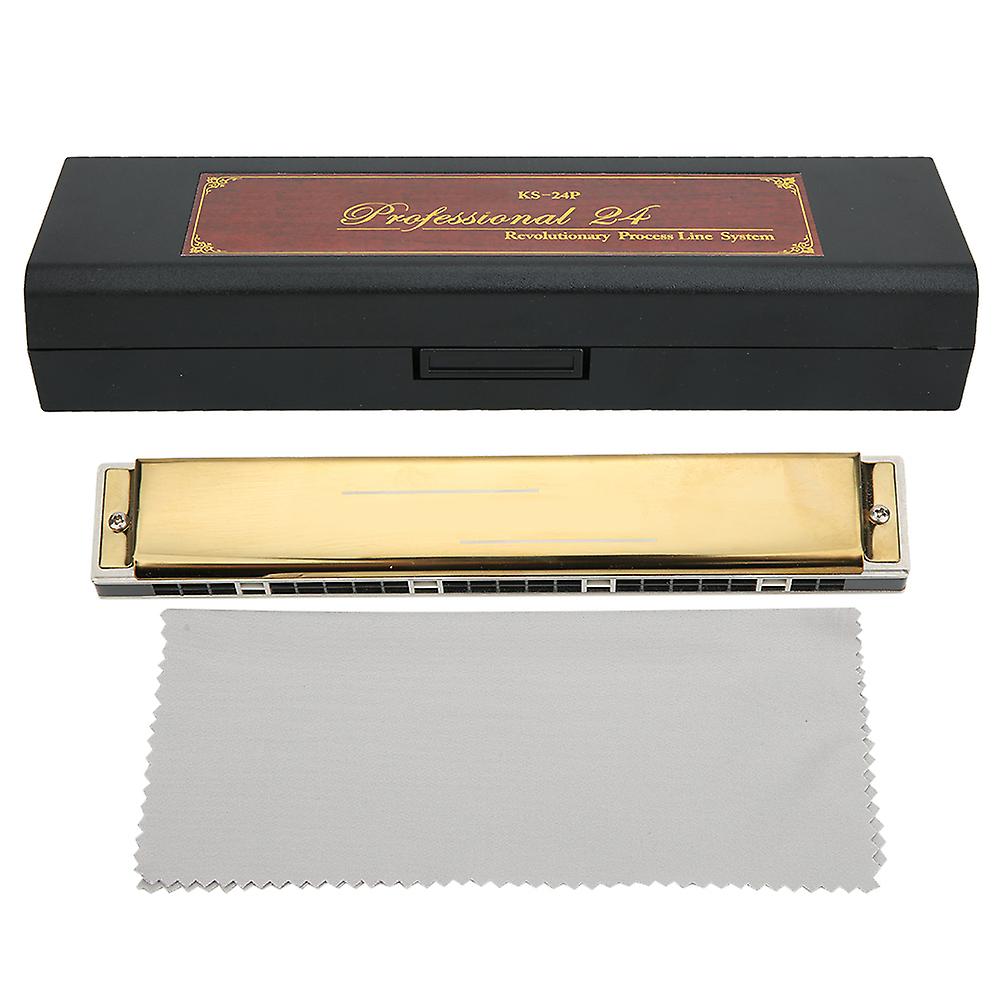 Harmonica professionnel pour débutants, base en laiton de 1,2 mm, 24 trous polyphoniques (clé de sol# dorée)