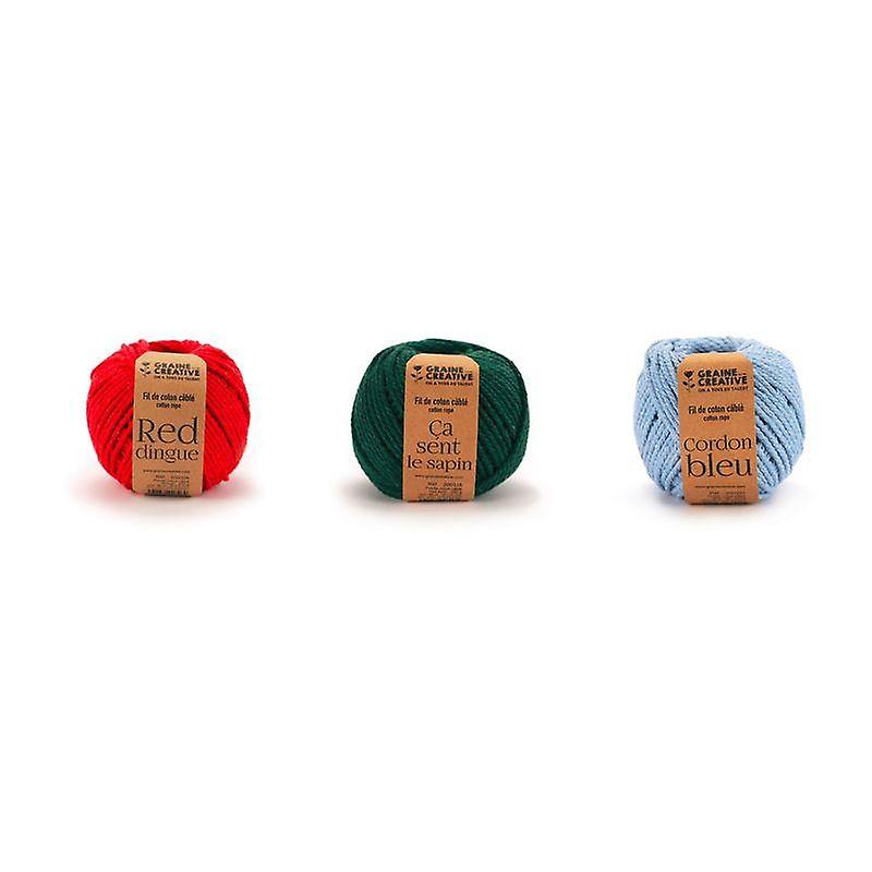 3 spools of cotton thread for macrame - green-blue-red