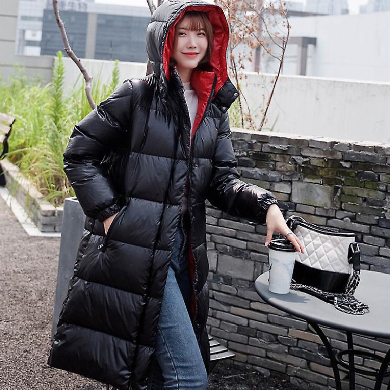 Shiny Contrast Color Hooded Straight Padded Down Jacket