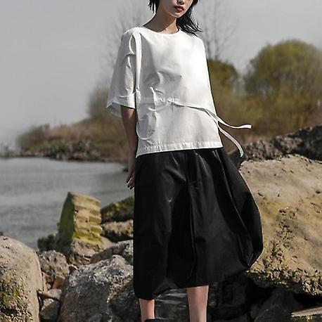 Three Quarter Sleeve  Drawstring Irregular Blouse