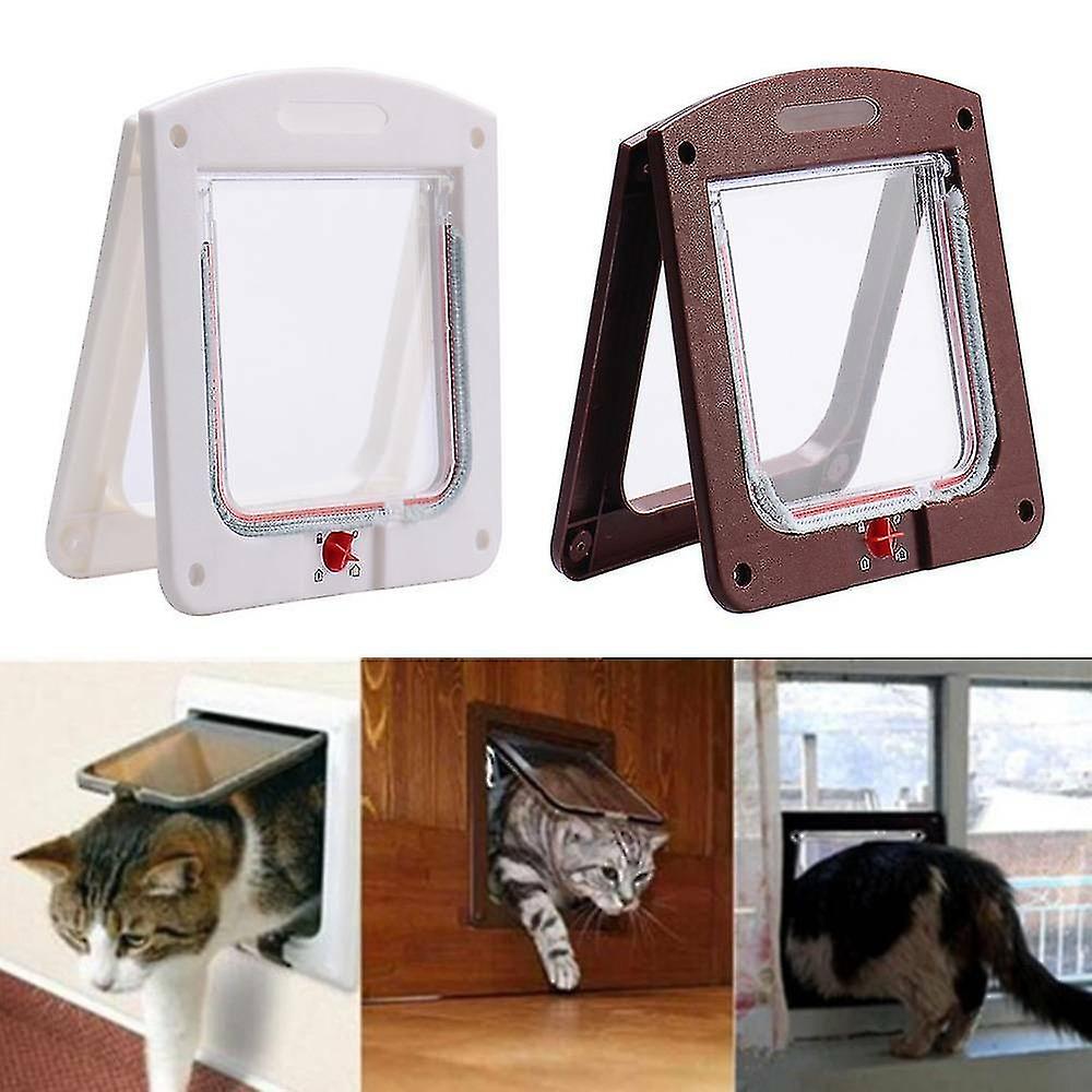 4 ウェイペットドアロックミディアムドッグキャットフラップ磁気ドアホワイトコーヒーフレーム