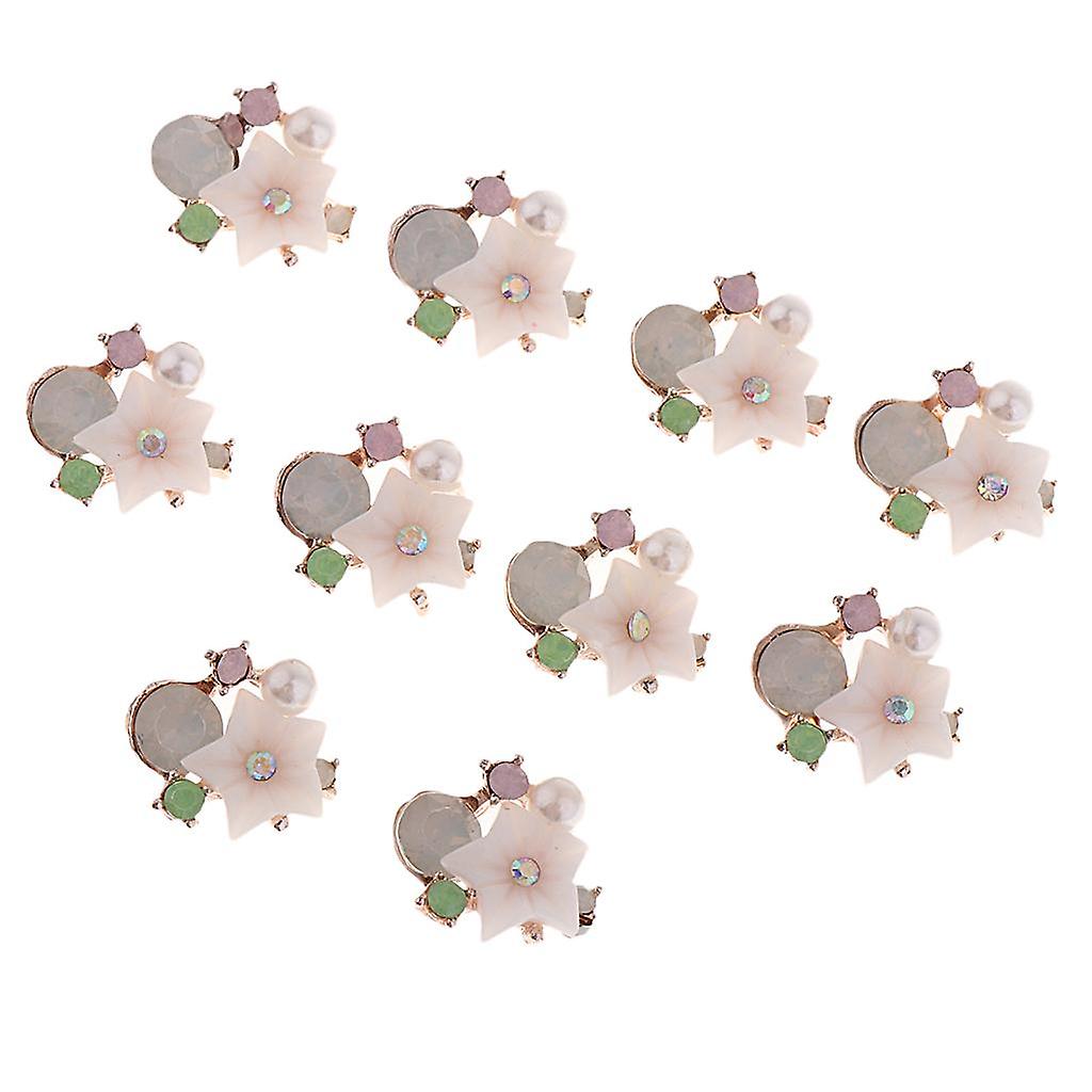 10 Flatback Rhinestone Flower Buttons DIY Jewelry Findings Pointed Petals