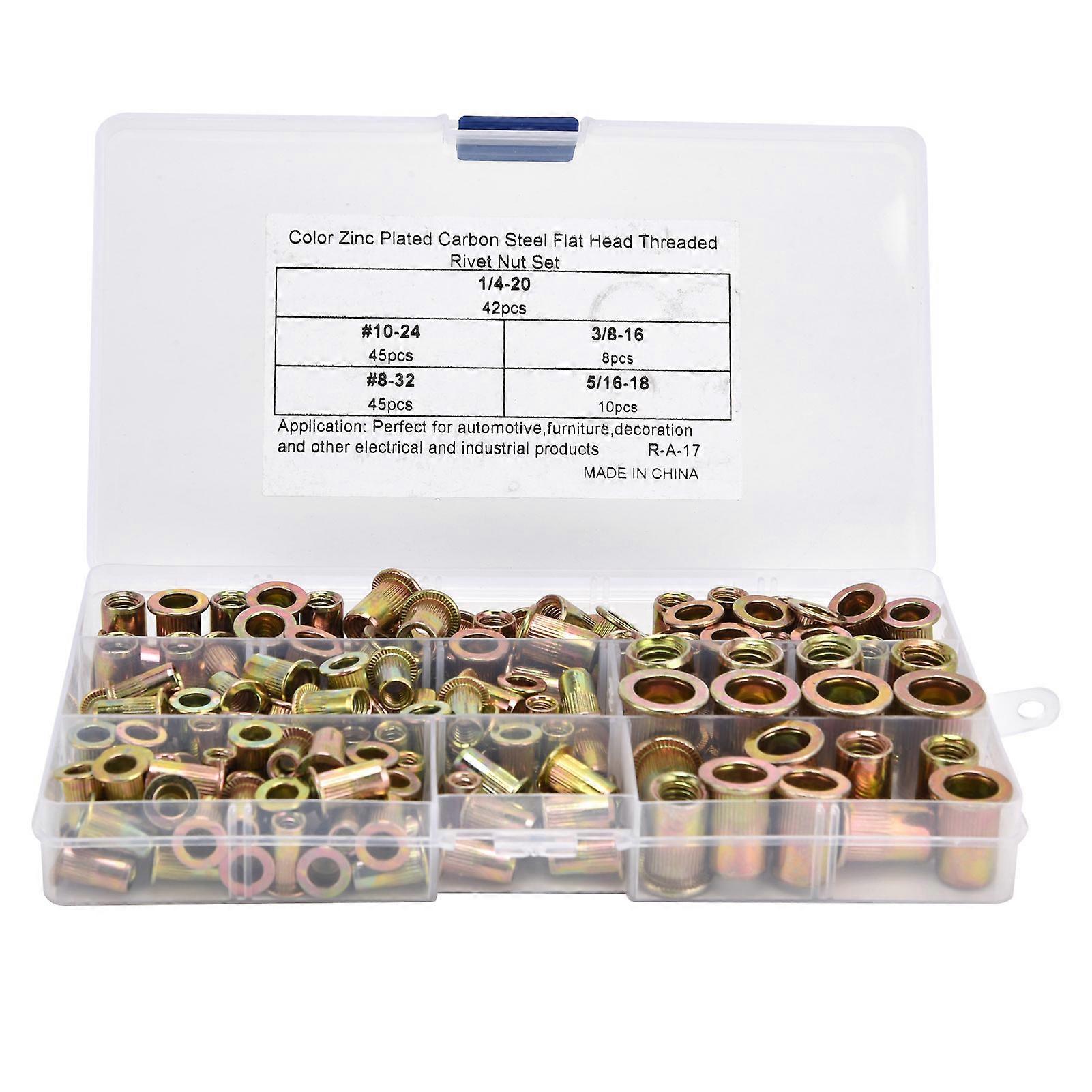 150Pcs Rivet Nut Flat Head Metal Threaded Set Kit for Automobile Furniture Decoration