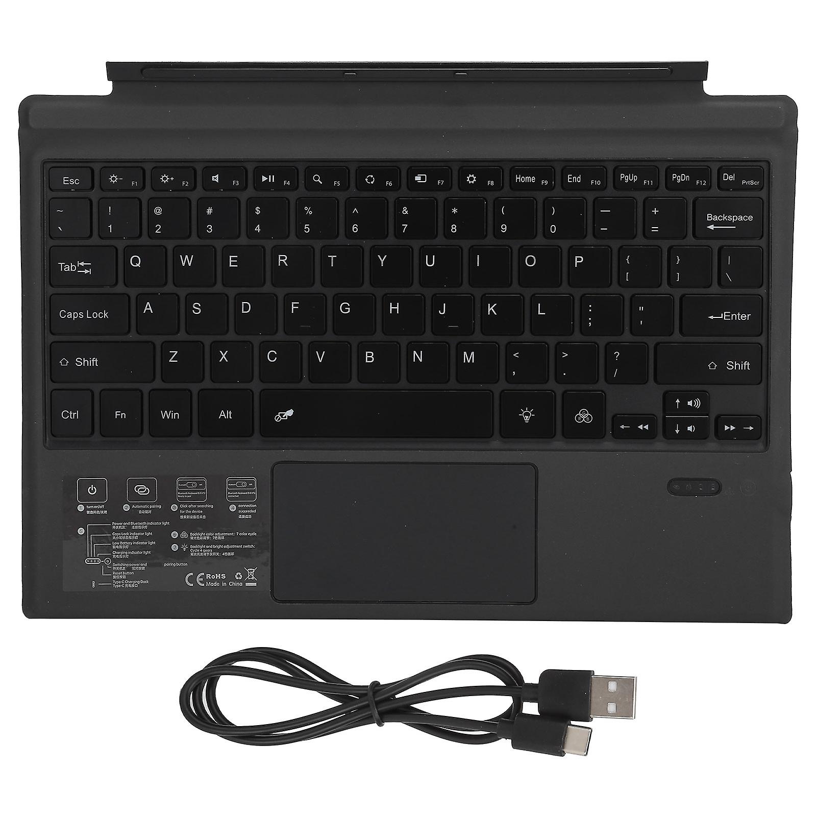 Wireless Bluetooth Keyboard Portable Detachable 7 Color LED Backlit with Toucpad 1089‑D Black