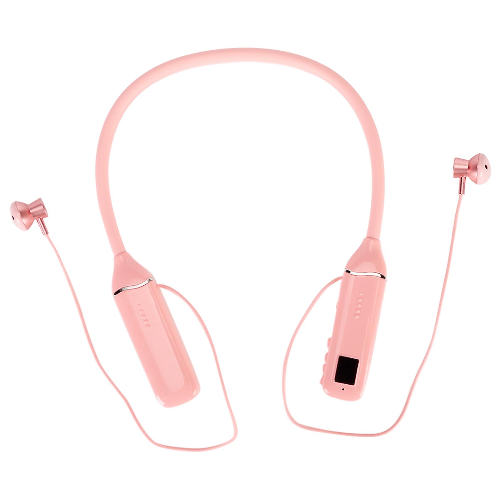 Bluetooth Neckband Headphone LED Power Display Memory Card Playback Magnetic Earbuds Headset with RGB Backlight Pink 