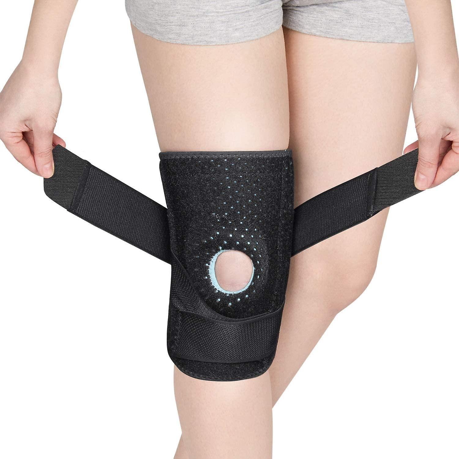 Compression Knee Brace with Side Stabilizer, Open Patella Gel Pads, Adjustable Wrap-Non-Slip Knee Su