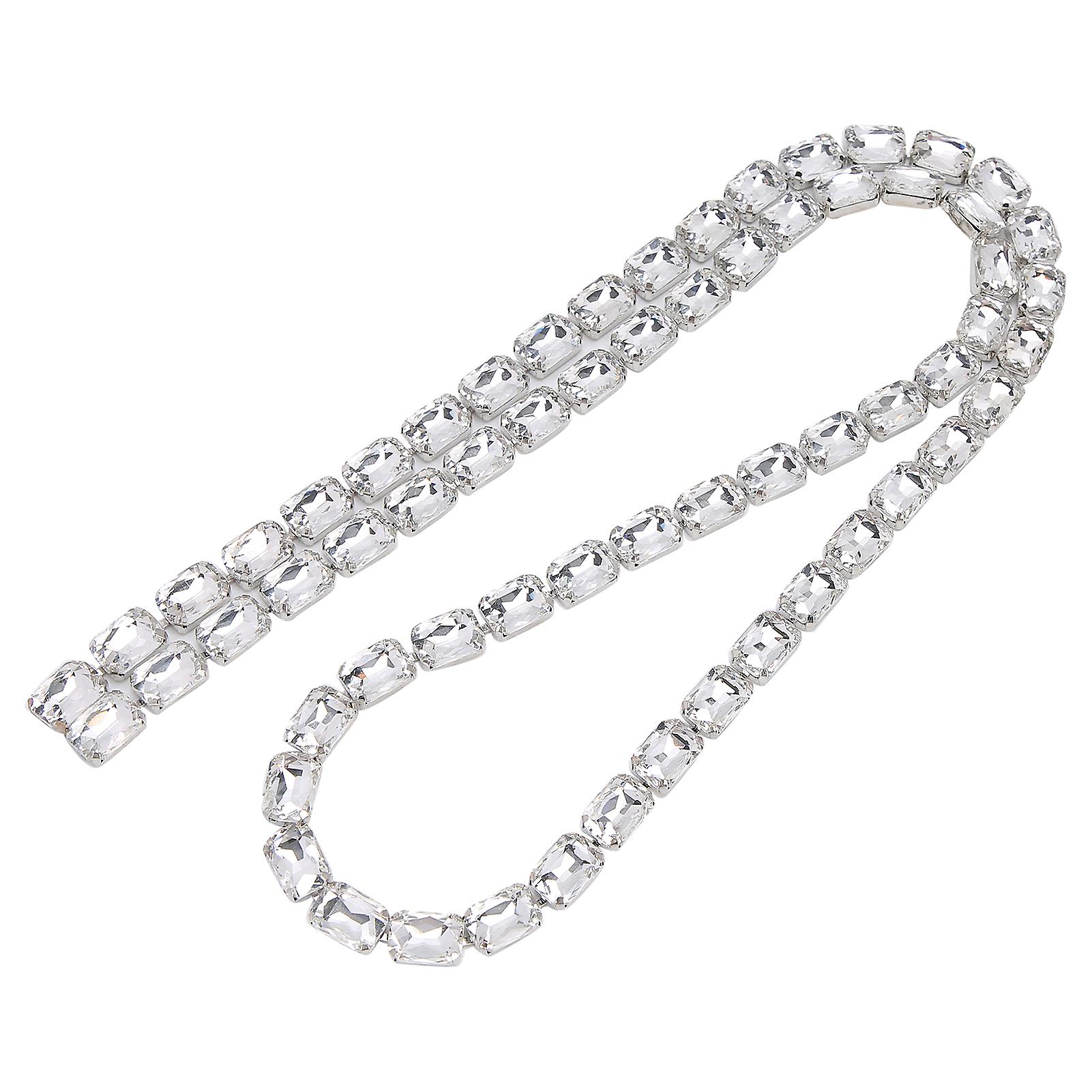 Pendentif rectangulaire en verre avec diamant, fait à la main, pour vêtements, chaussures, accessoires (blanc)