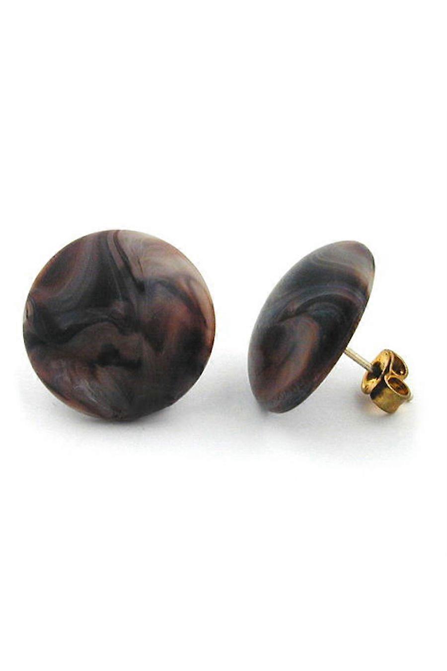 Stud Earrings Round Dark Brown Matte - Gl06764