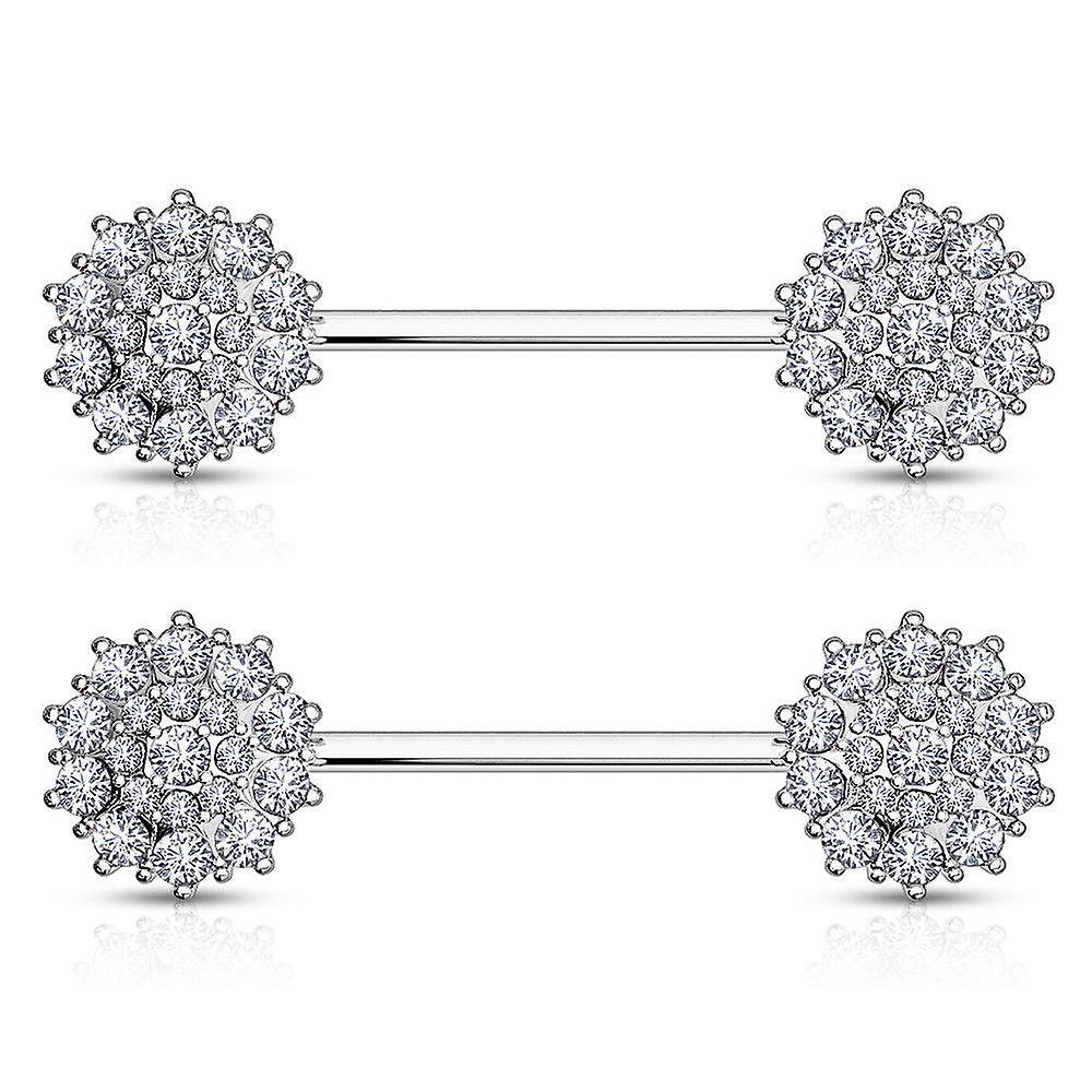 杠铃三层 cz 花，由 14k 金制成，14 号
