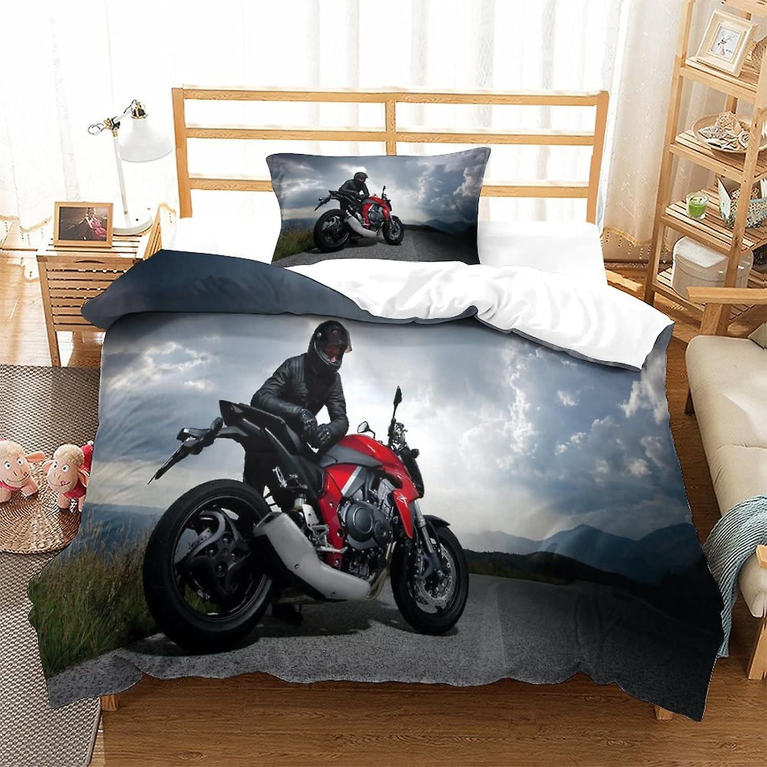 Motorcycle_racer_road_sky_clouds_74424_1920x1080 3D Print Duvet Cover Set Single Print Duvet Bedding Set Bedding Set Soft MOTO GP Lightweight Microfib