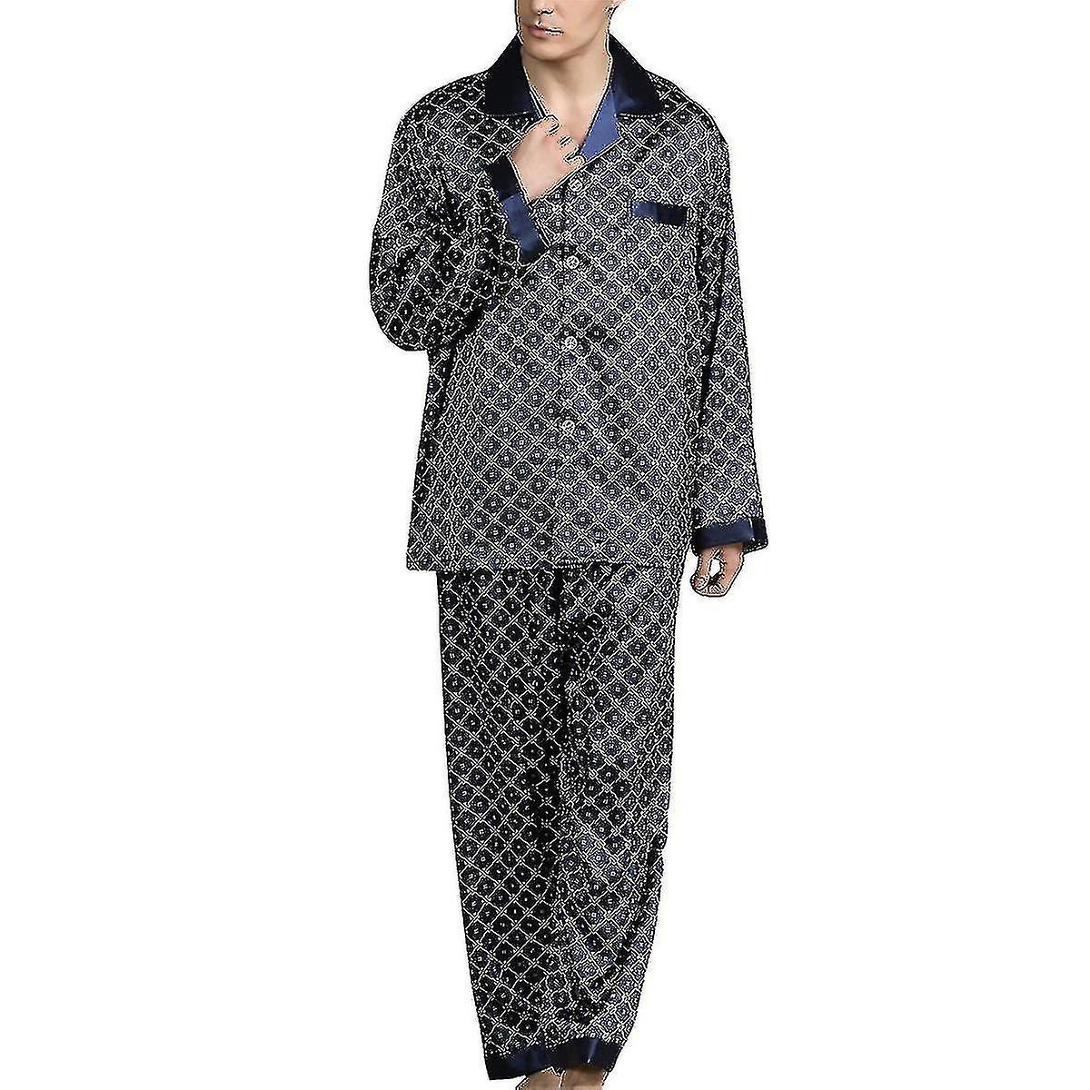 Herren Langarm Seidiger Pyjama Schlafmode Set