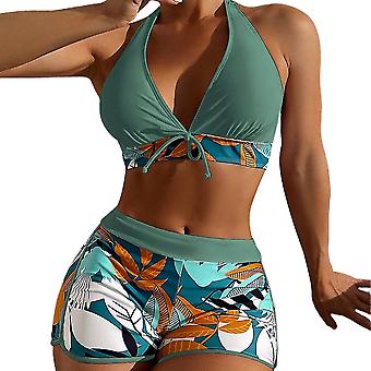 Women's Bikini Swimsuit Halterneck Push Up Bra Swim Shorts Two Piece Bathing Suit Ladies Swimwear Summer Beachwear Swimming Costume