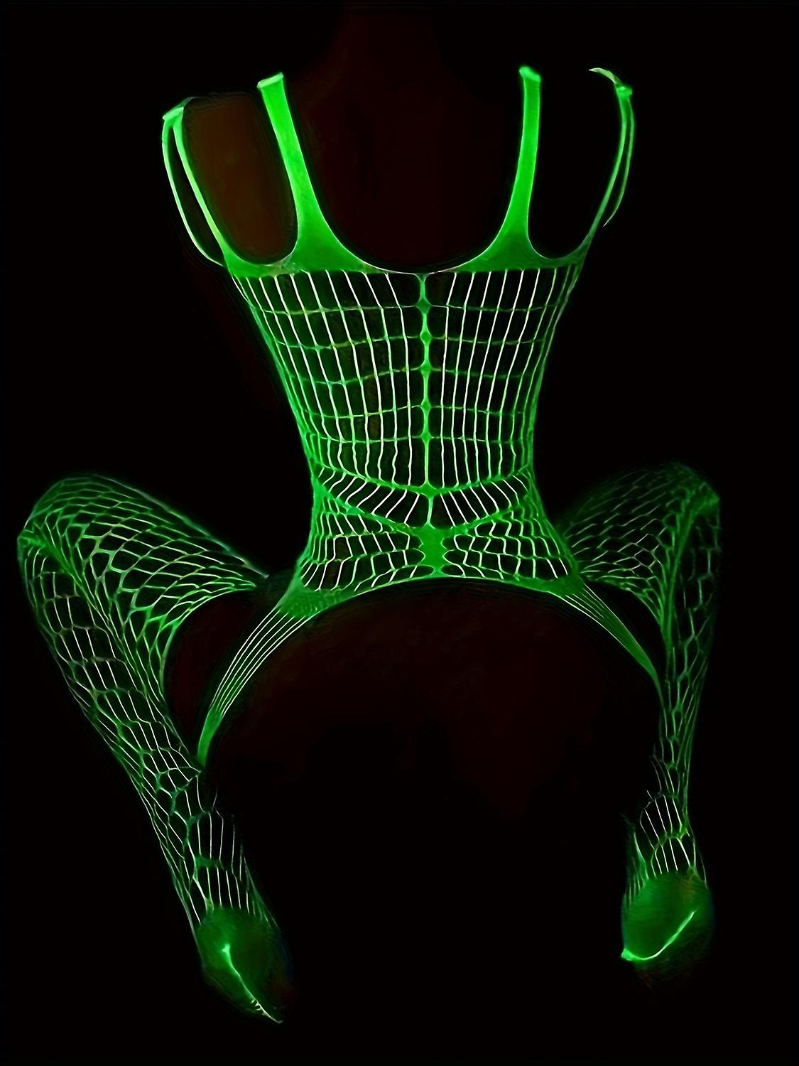 حجم واحد مضيئة شبكة صيد السمك Bodystocking - مغرية ومتوهجة مثير جوفاء خارج التصميم المرأة الحميمة 
