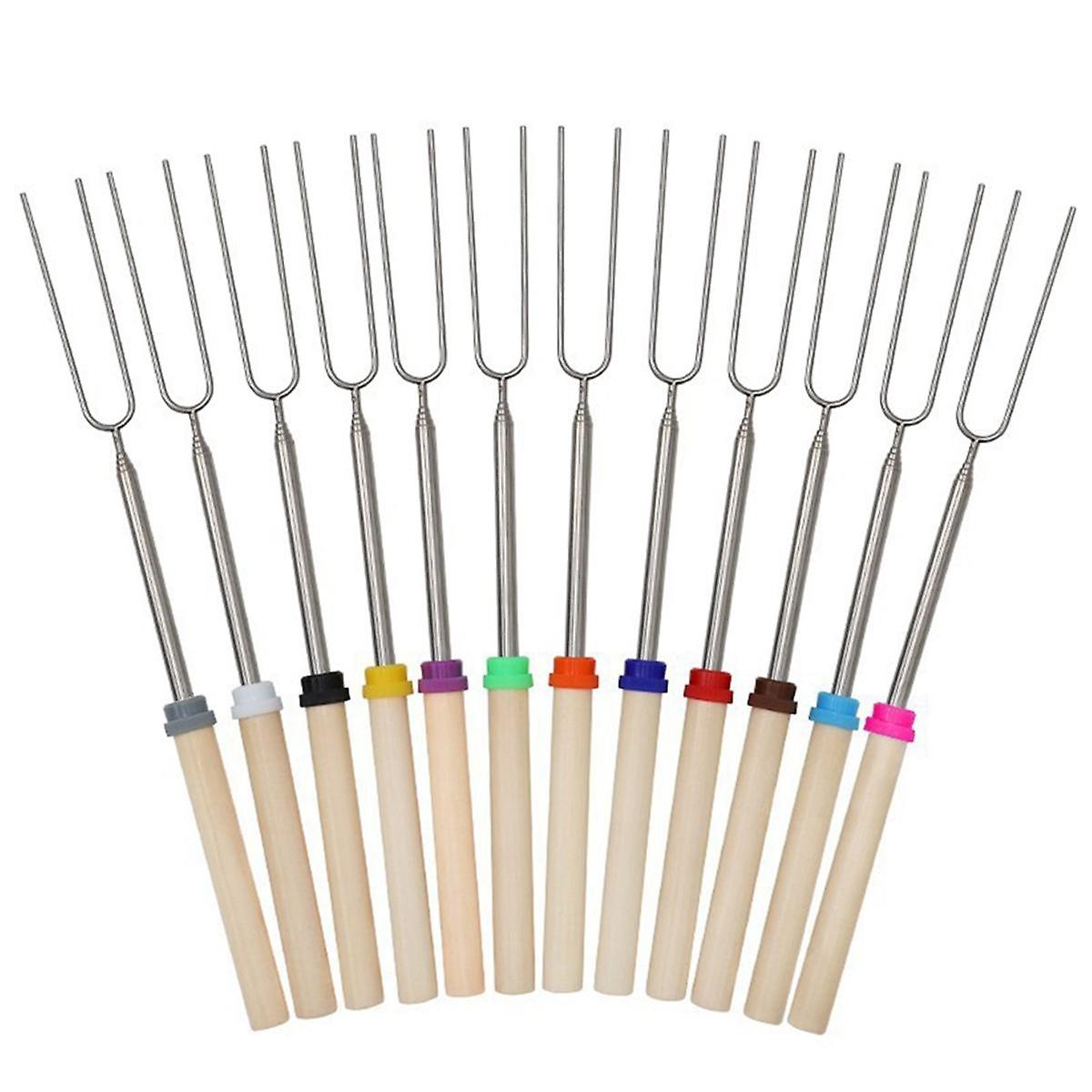 Retractable Stainless Steel Grilling Rod Camping Essentials Stainless Steel Mutton Skewers Retractable Wooden Handle