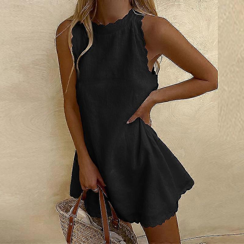Kadın Baggy Yelek Tank Elbise Bayan Bohem Moda Ekibi Boyun Kısa Mini Elbiseler