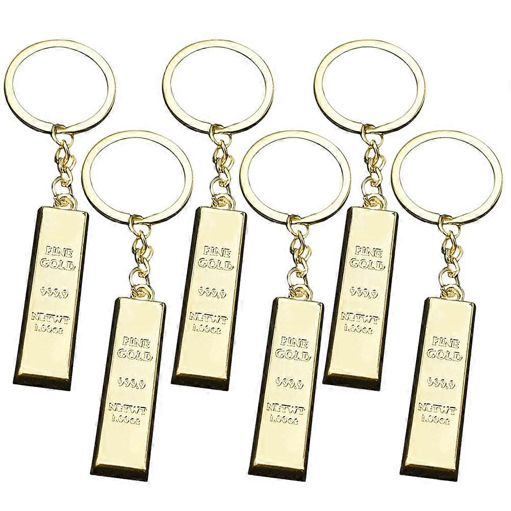 6pcs Elaborate Key Chains Key Pendants Gold Bar Design Key Rings Ornaments