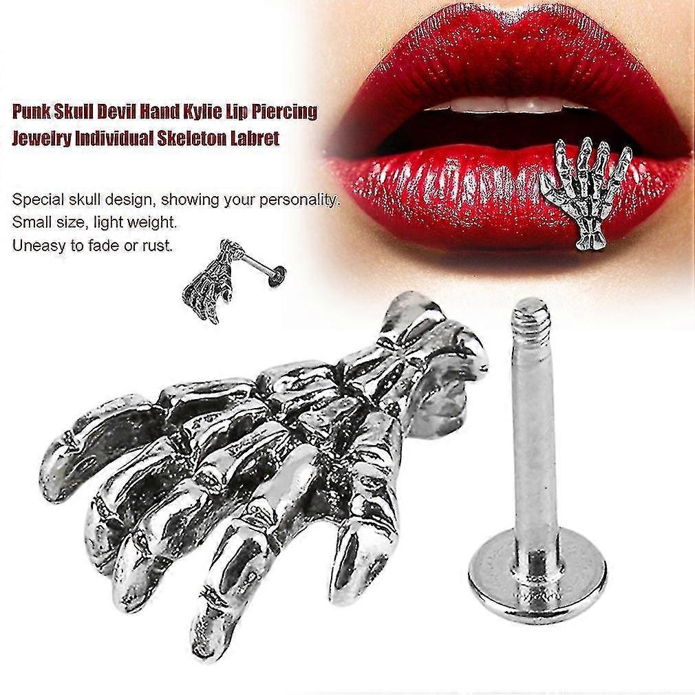 Punk Skull Devil Hand Piercing Jewelry Individual Skeleton Labret