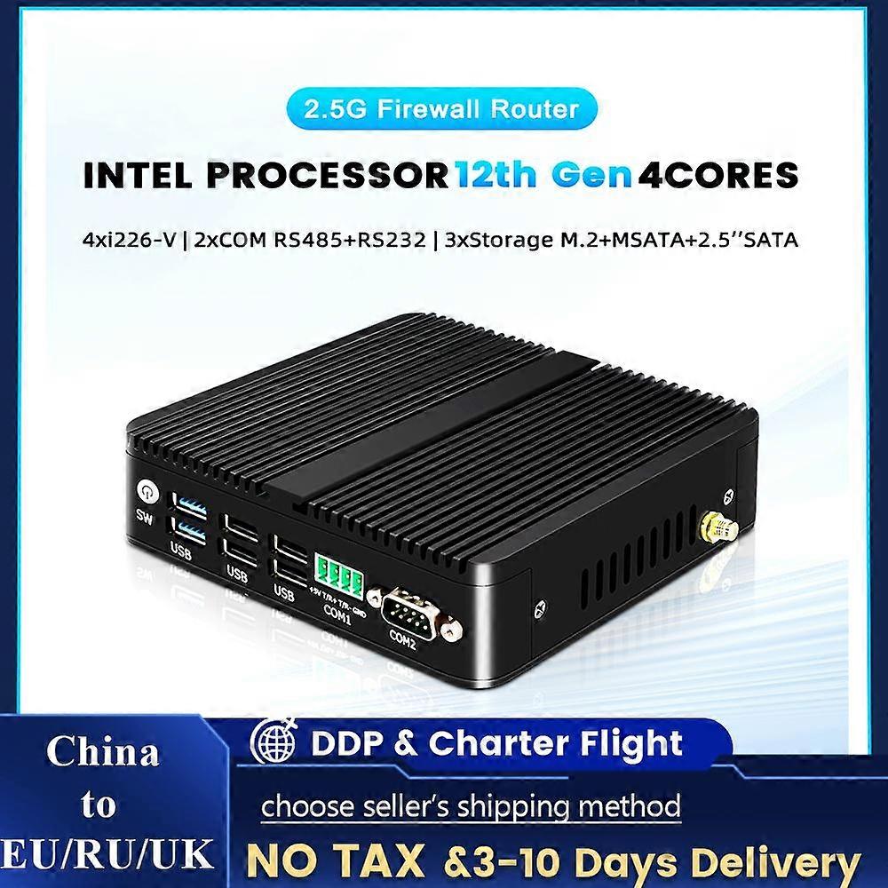12th Gen2.5g Fanless Mini Pc Intel N100 J6413 Firewall Router 4x I225-v Lan 2*com Rs485 Rs232 Industrial  2x4k Pve Proxmox Host