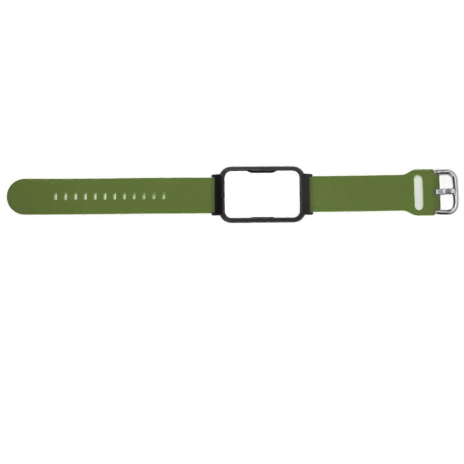 Watch Band With Case 20mm Waterproof Soft Silicone Adjustable Size Lightweight For Oppo Free Od Green With Black Shell