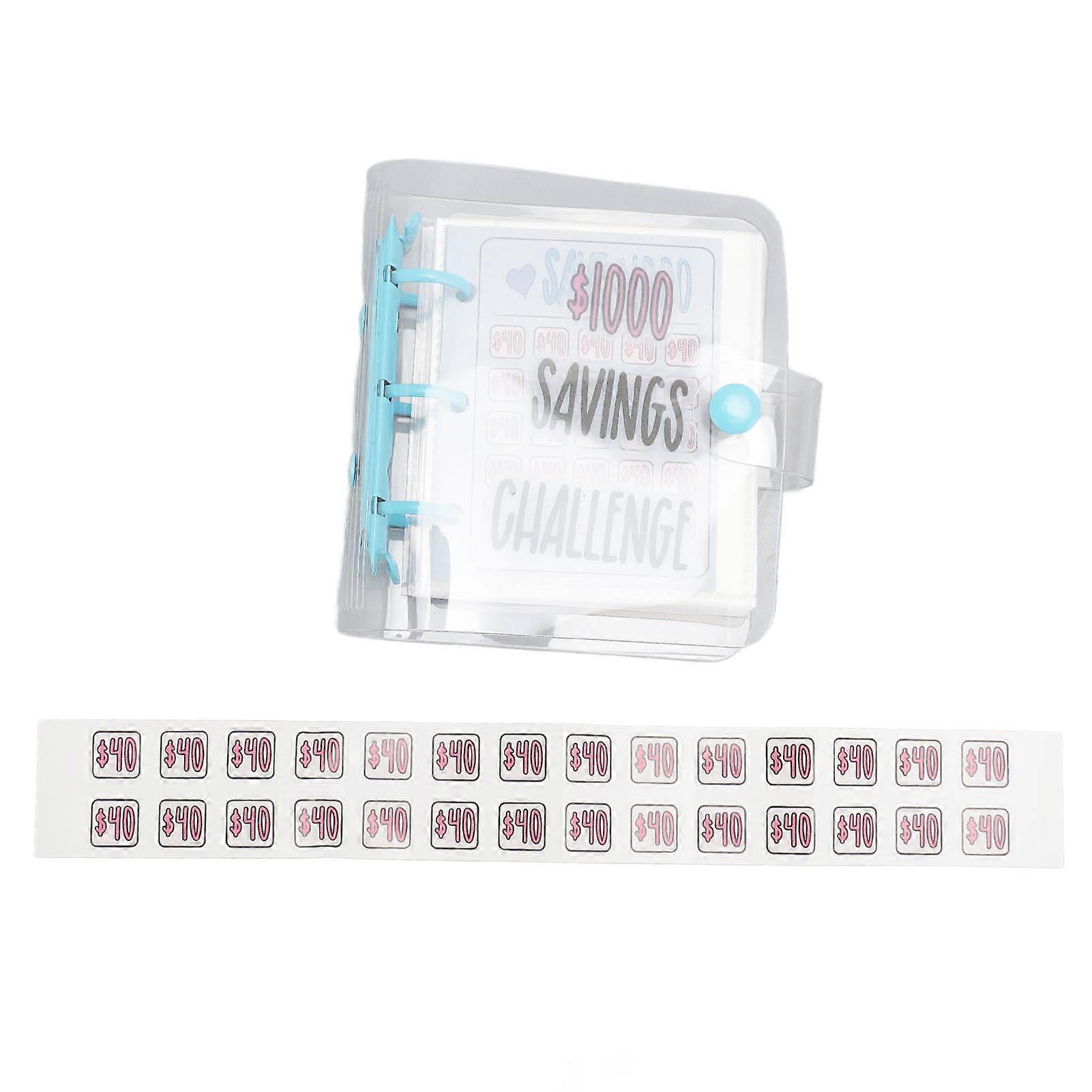 1000 Savings Challenge Binder Multipurpose PVC Reusable Mini Budget Binder with Sticker for Money Management Blue
