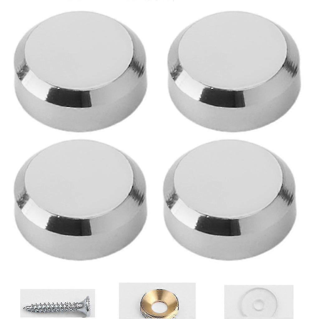 4pcs / set brillant chrome or argent laiton rond bouchon verre sans cadre miroir vis Rx