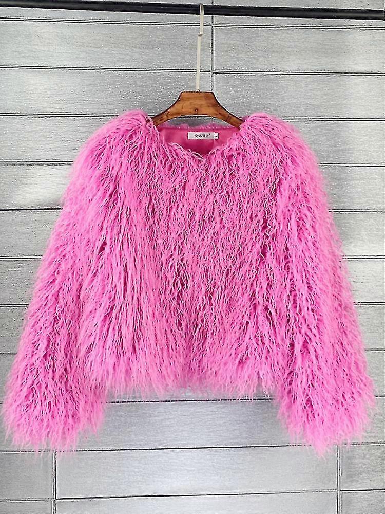 Colorful Warm Faux Women Fur Coat Black White Pink Plush Coat